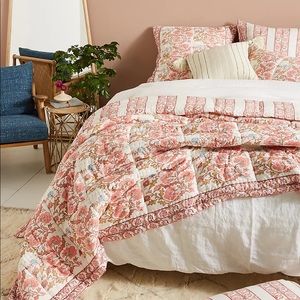 Anthropologie Block-Printed Fields King Size Quilt